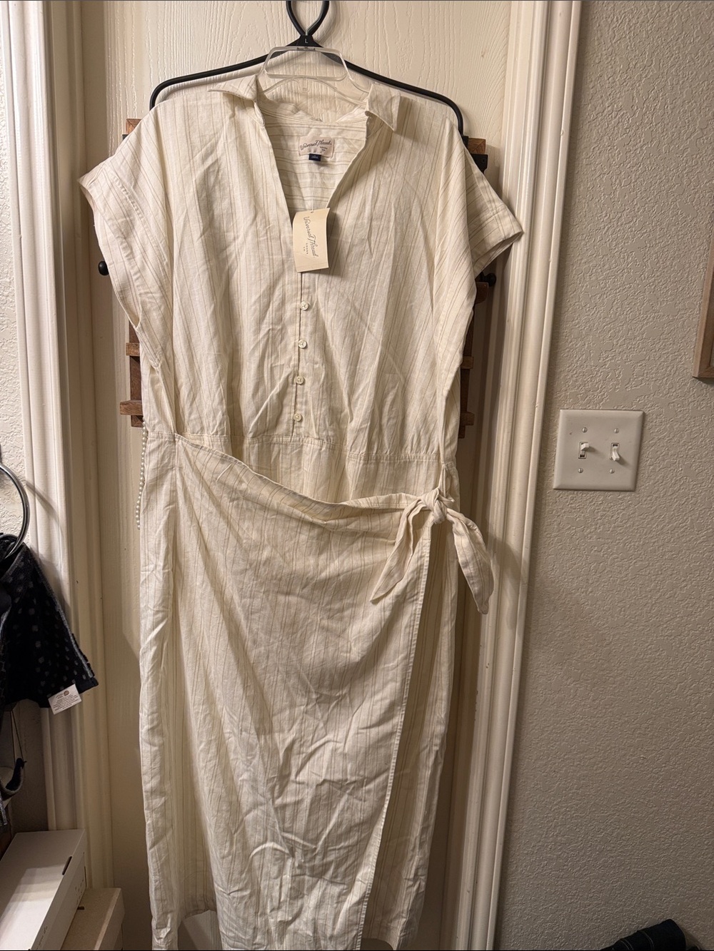 Universal Thread Cream Button-Front Midi Dress with Side Tie